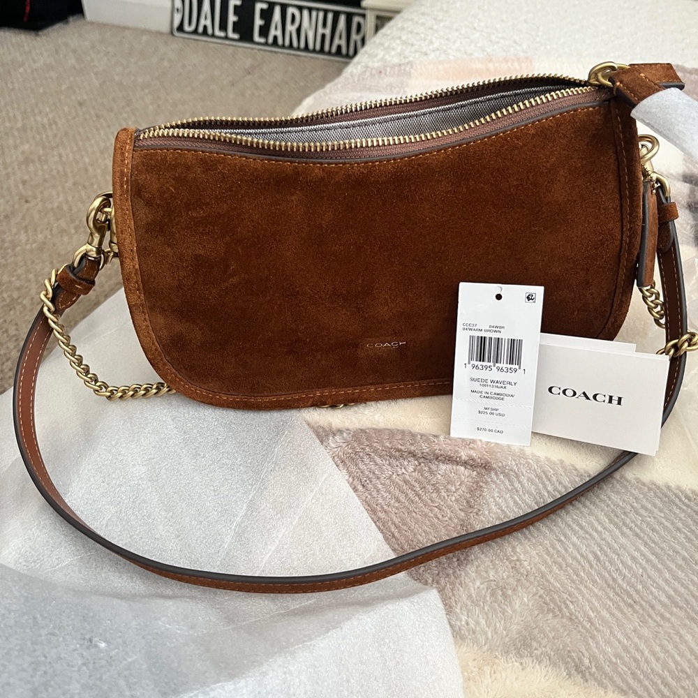 Coach Waverly honey brown Suede Shoulder Bag